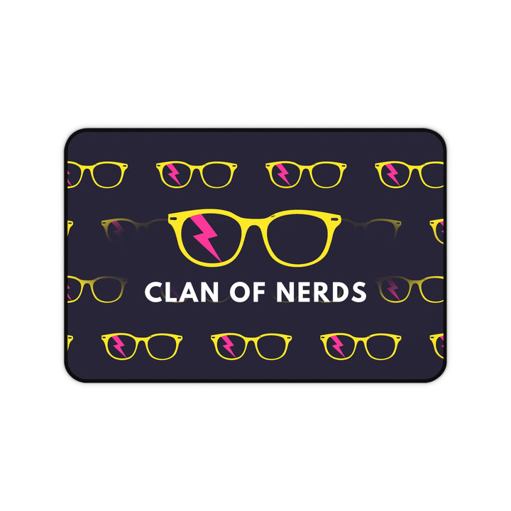 Yellow/Pink Glasses Pattern Desk Mat by Clan of Nerds