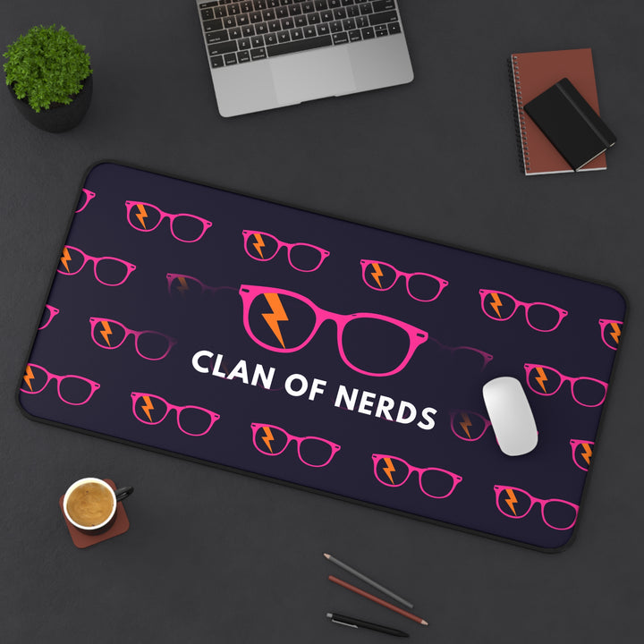 Pink/Orange Glasses Pattern Desk Mat by Clan of Nerds