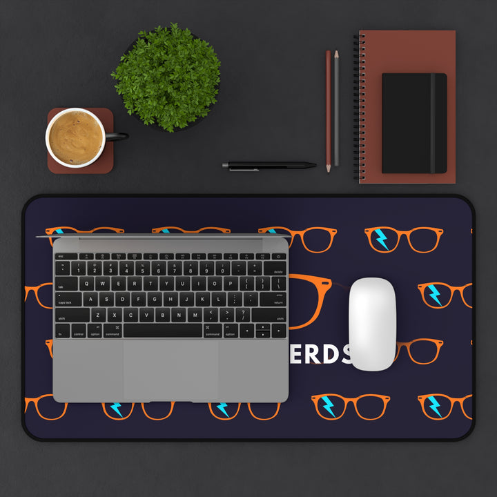 Orange/Cyan Glasses Pattern Desk Mat by Clan of Nerds