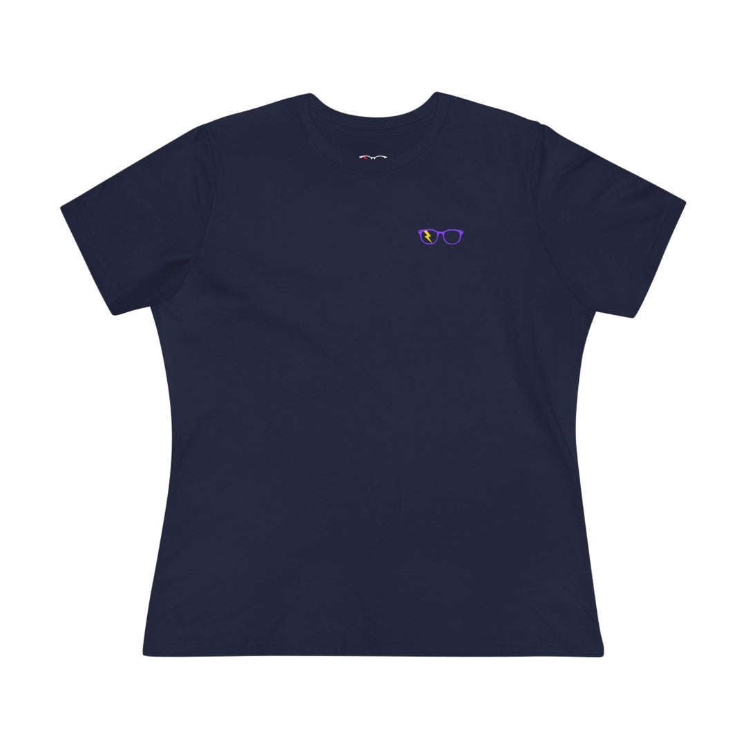 Purple/Yellow Glasses Women’s Tee in Navy