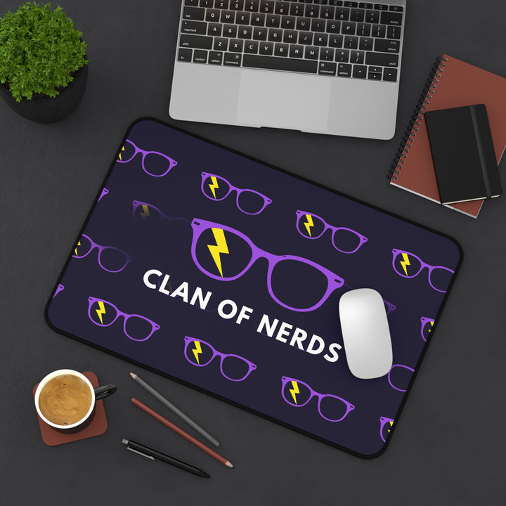 Purple/Yellow Glasses Pattern Desk Mat by Clan of Nerds