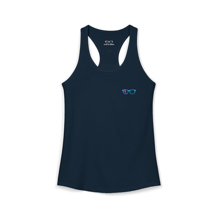 Cyan/Pink Glasses Women’s Tank in Solid Midnight Navy