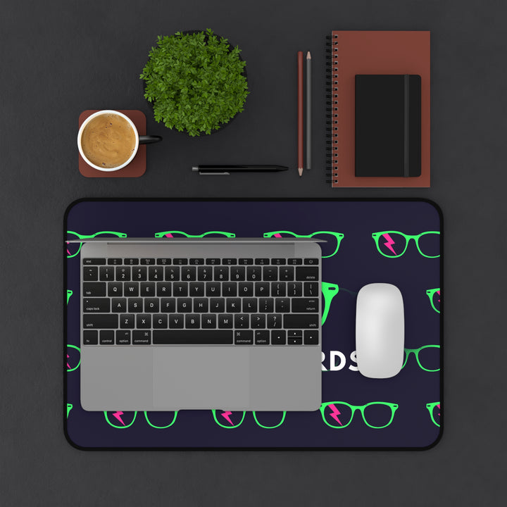 Green/Pink Glasses Pattern Desk Mat by Clan of Nerds