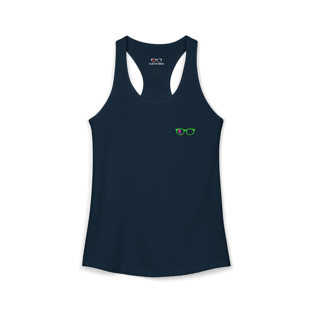 Green/Pink Glasses Women’s Tank in Solid Midnight Navy