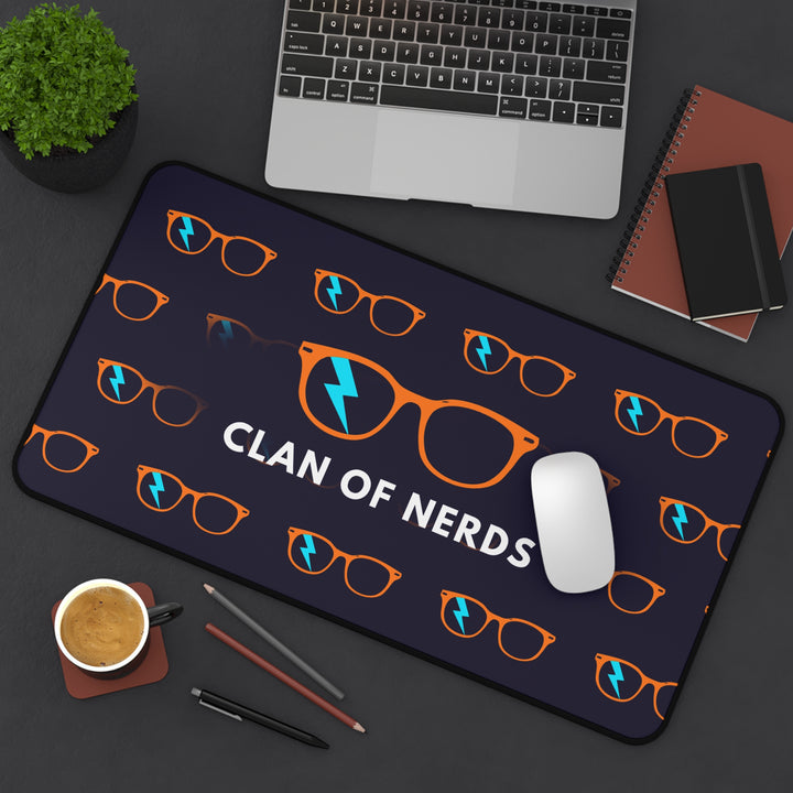 Orange/Cyan Glasses Pattern Desk Mat by Clan of Nerds