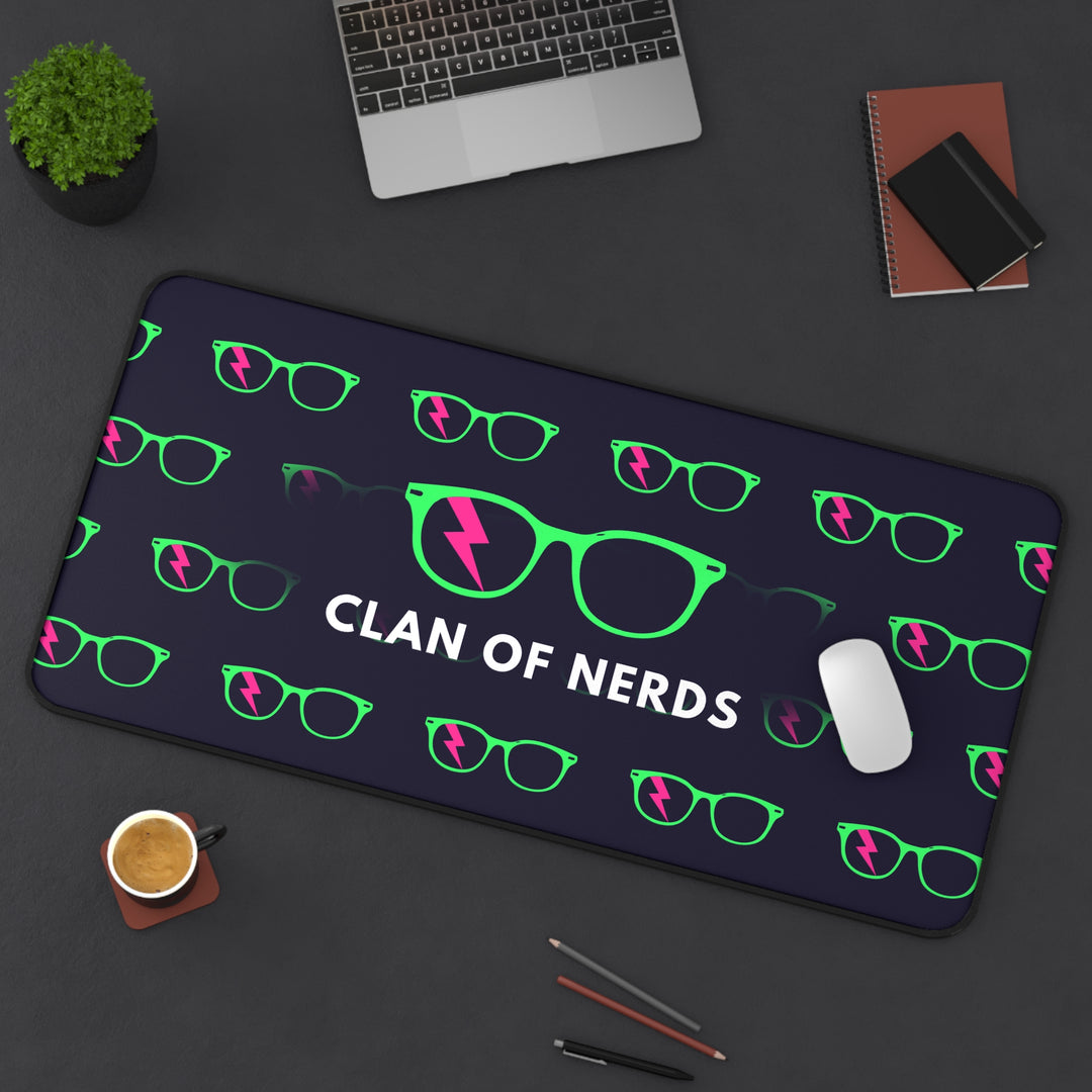 Green/Pink Glasses Pattern Desk Mat by Clan of Nerds