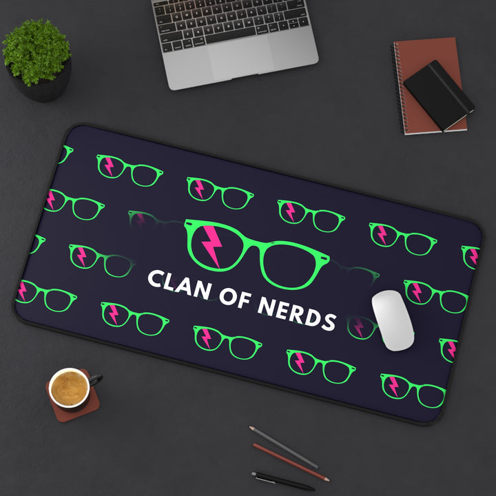 Green/Pink Glasses Pattern Desk Mat by Clan of Nerds