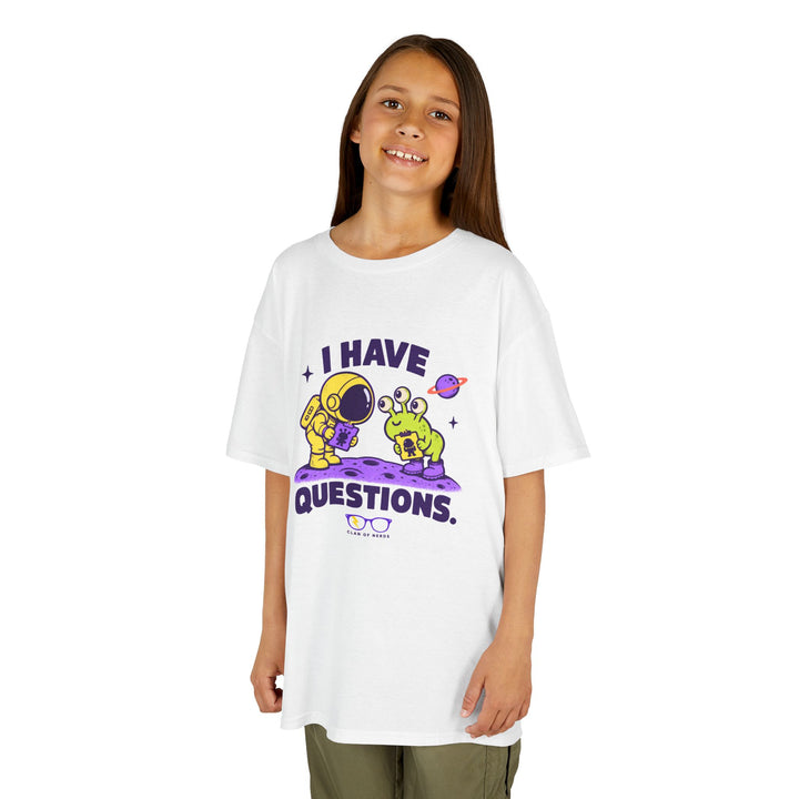 I Have Questions Astronaut Kids Tee by Clan of Nerds