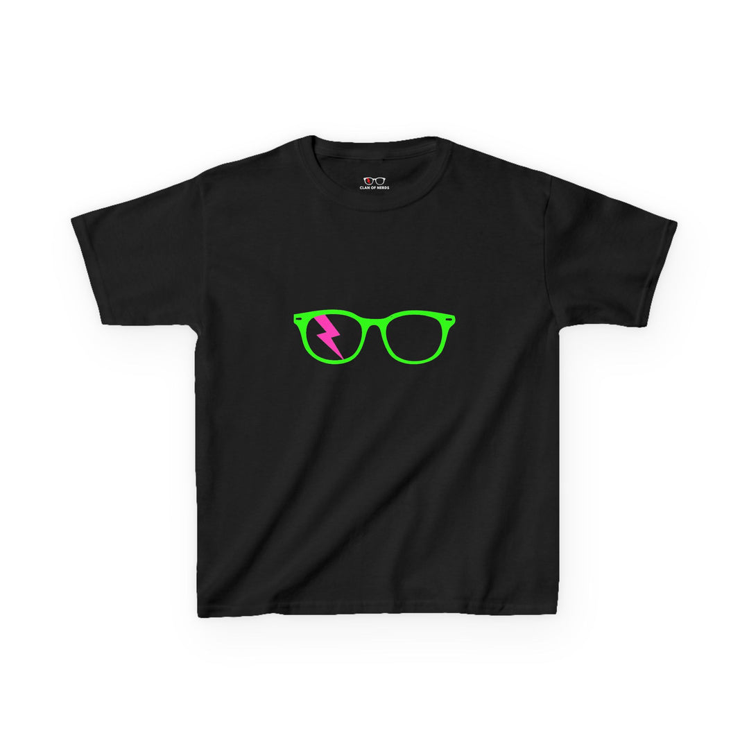 Green/Pink Glasses Kids Tee in Black