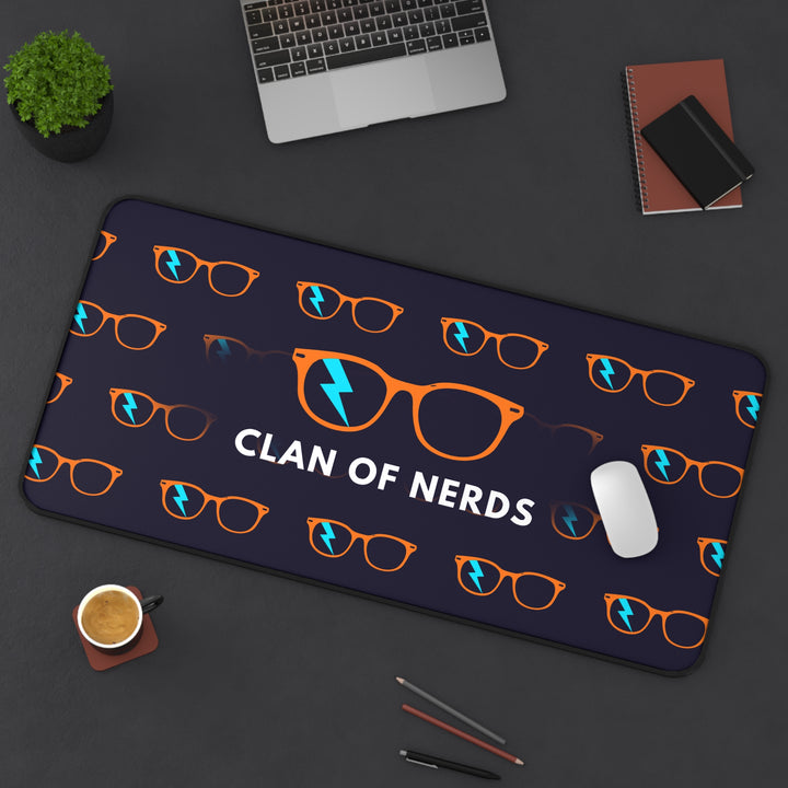 Orange/Cyan Glasses Pattern Desk Mat by Clan of Nerds