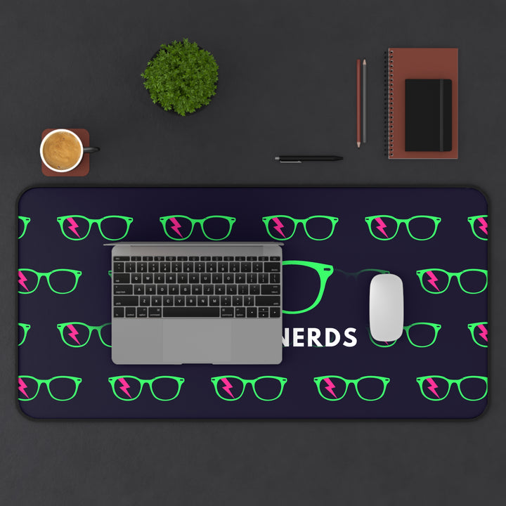 Green/Pink Glasses Pattern Desk Mat by Clan of Nerds