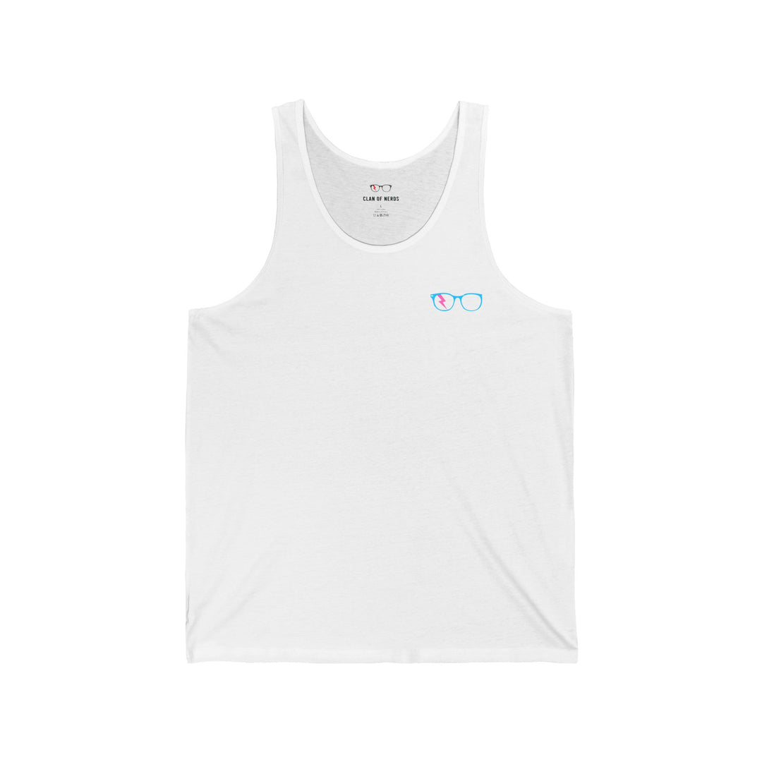 Cyan/Pink Glasses Men’s Tank in White