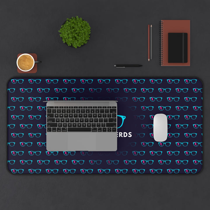 Cyan/Pink Glasses Pattern Desk Mat by Clan of Nerds