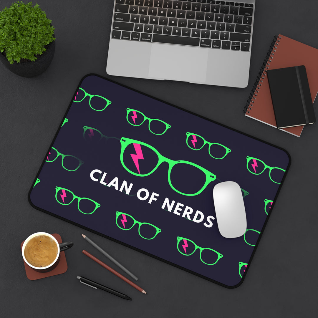 Green/Pink Glasses Pattern Desk Mat by Clan of Nerds