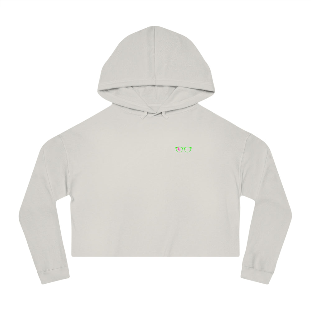 Green/Pink Glasses Women’s Cropped Hoodie in Bone