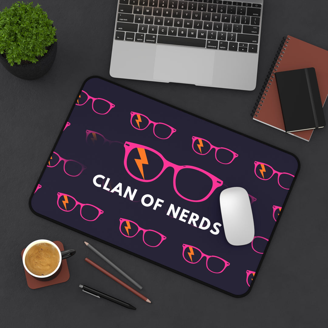Pink/Orange Glasses Pattern Desk Mat by Clan of Nerds