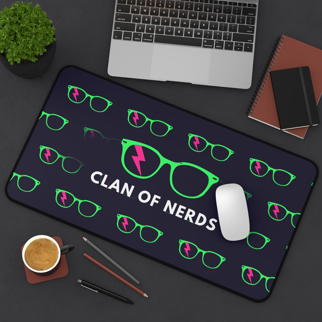 Green/Pink Glasses Pattern Desk Mat by Clan of Nerds