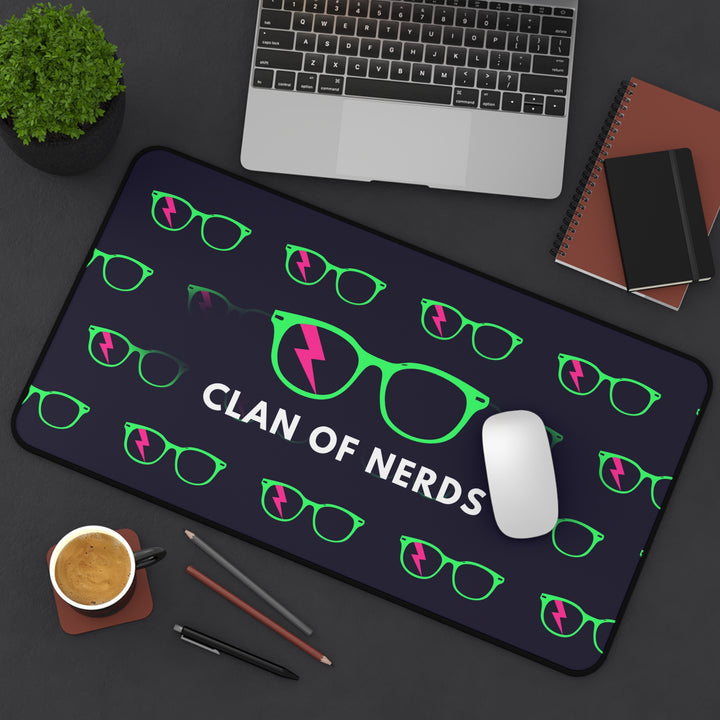 Green/Pink Glasses Pattern Desk Mat by Clan of Nerds