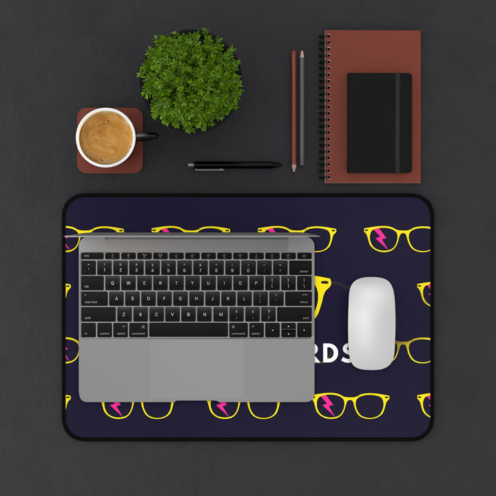 Yellow/Pink Glasses Pattern Desk Mat by Clan of Nerds