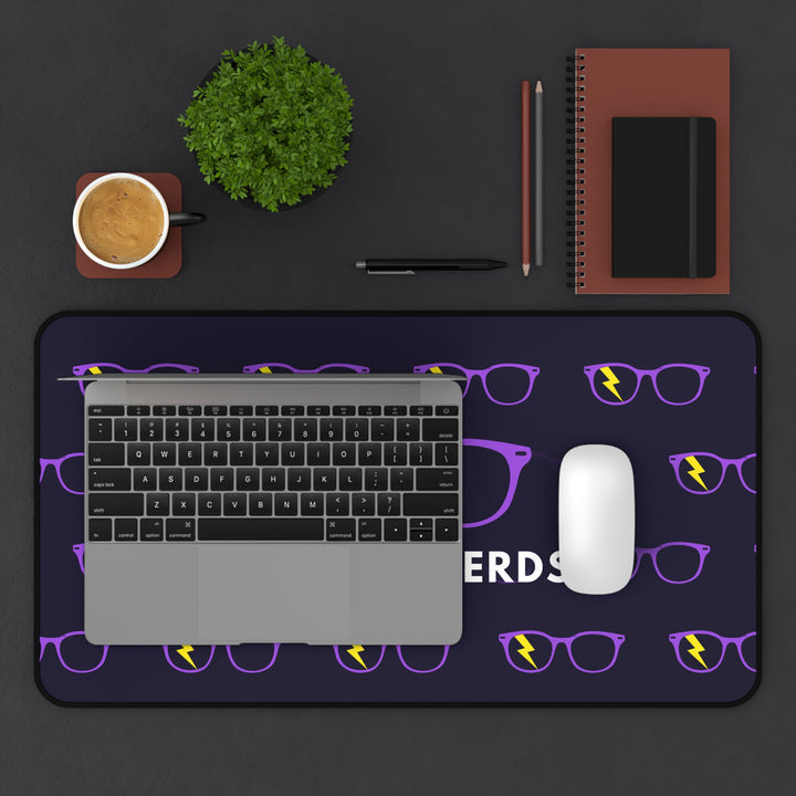 Purple/Yellow Glasses Pattern Desk Mat by Clan of Nerds