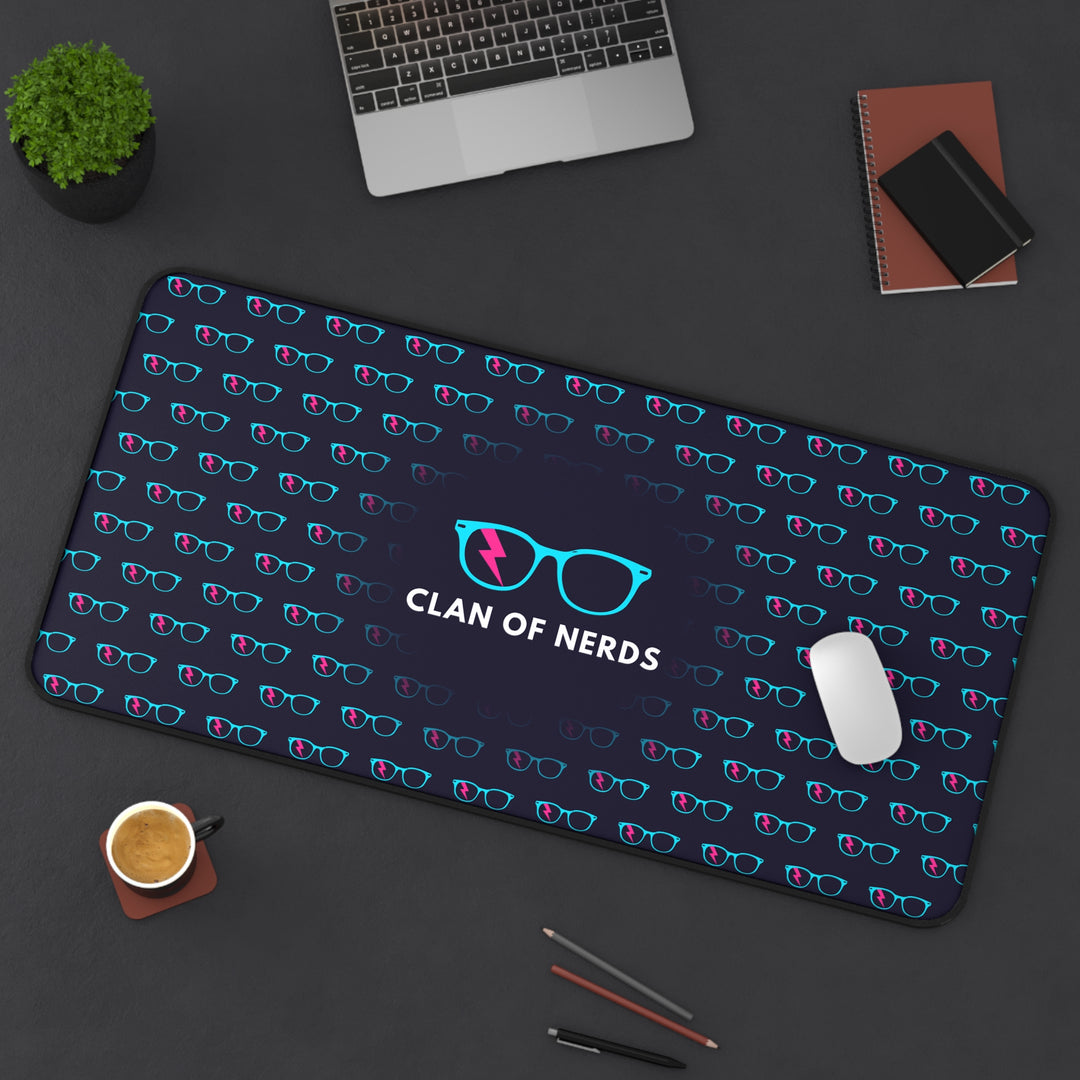 Cyan/Pink Glasses Pattern Desk Mat by Clan of Nerds