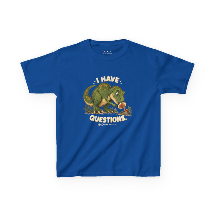 I Have Questions Dinosaur Kids Tee in Royal