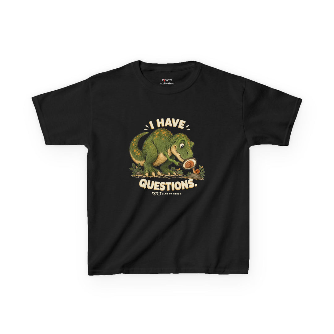 I Have Questions Dinosaur Kids Tee in Black