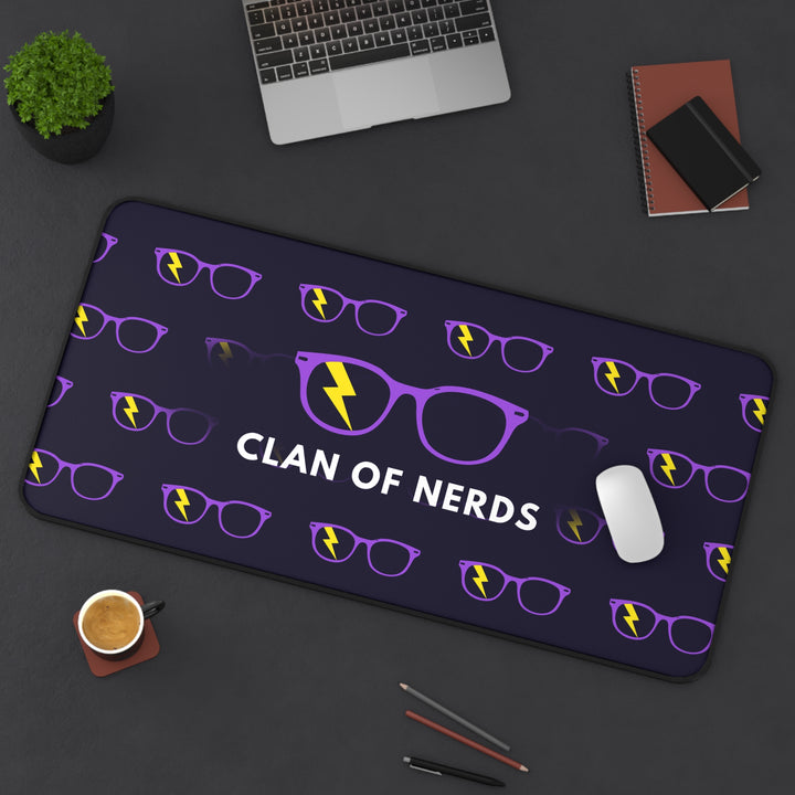 Purple/Yellow Glasses Pattern Desk Mat by Clan of Nerds