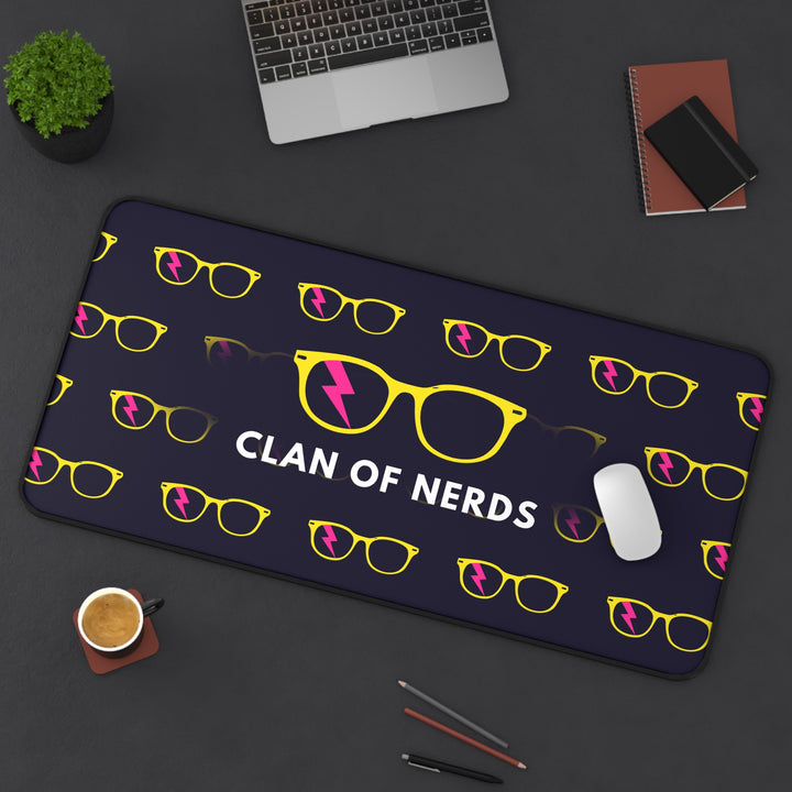 Yellow/Pink Glasses Pattern Desk Mat by Clan of Nerds