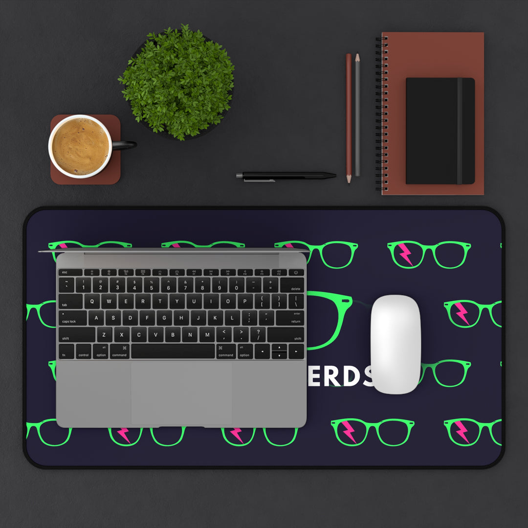 Green/Pink Glasses Pattern Desk Mat by Clan of Nerds