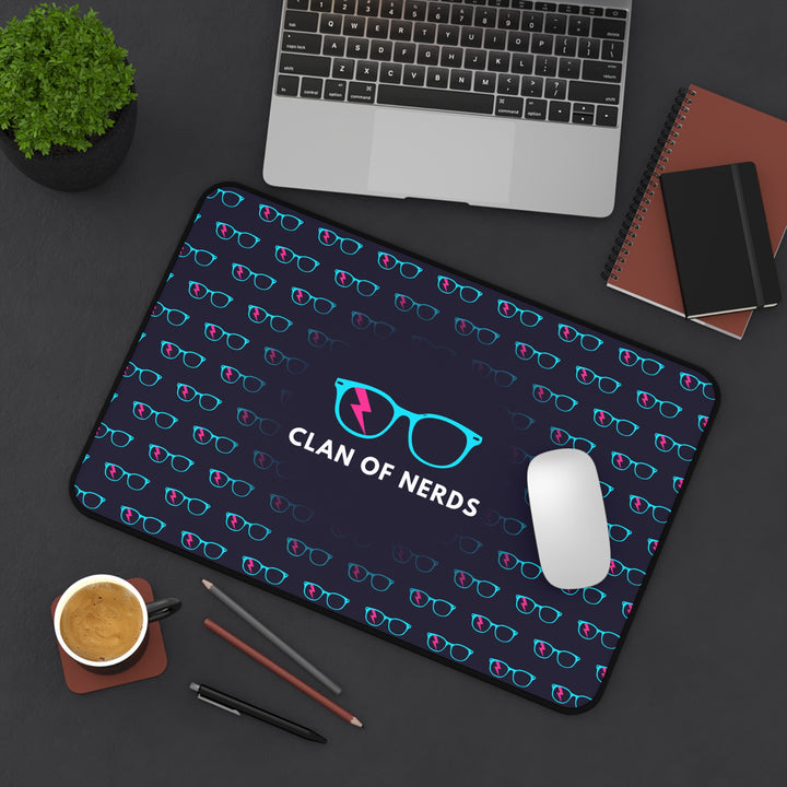 Cyan/Pink Glasses Pattern Desk Mat by Clan of Nerds