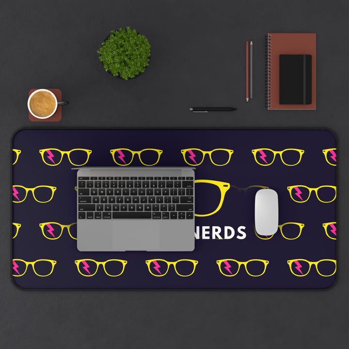 Yellow/Pink Glasses Pattern Desk Mat by Clan of Nerds