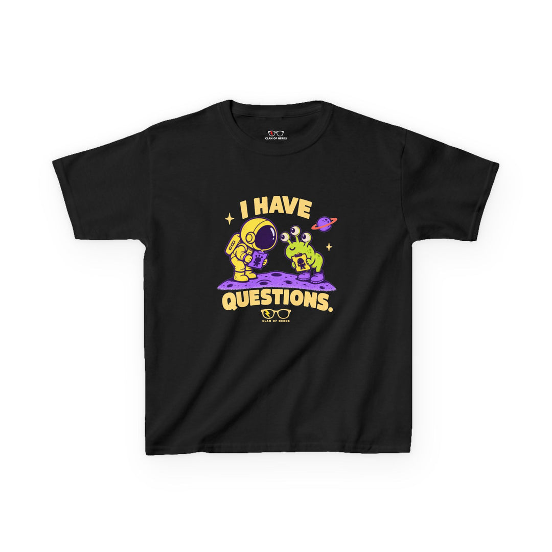 I Have Questions Astronaut Kids Tee in Black