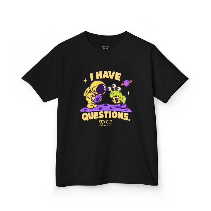 I Have Questions Astronaut Kids Tee by Clan of Nerds