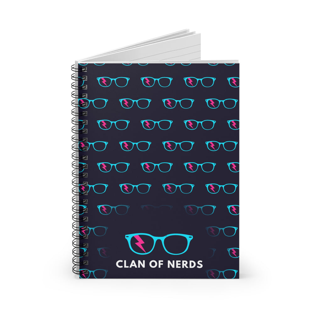 Cyan/Pink Glasses Pattern Spiral Notebook by Clan of Nerds