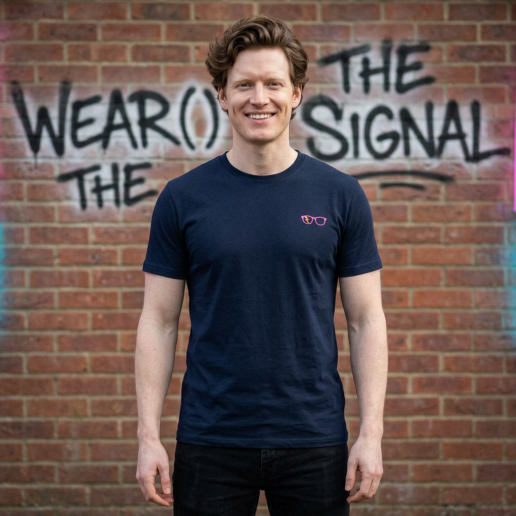 Pink/Orange Glasses Men’s Tee in Navy