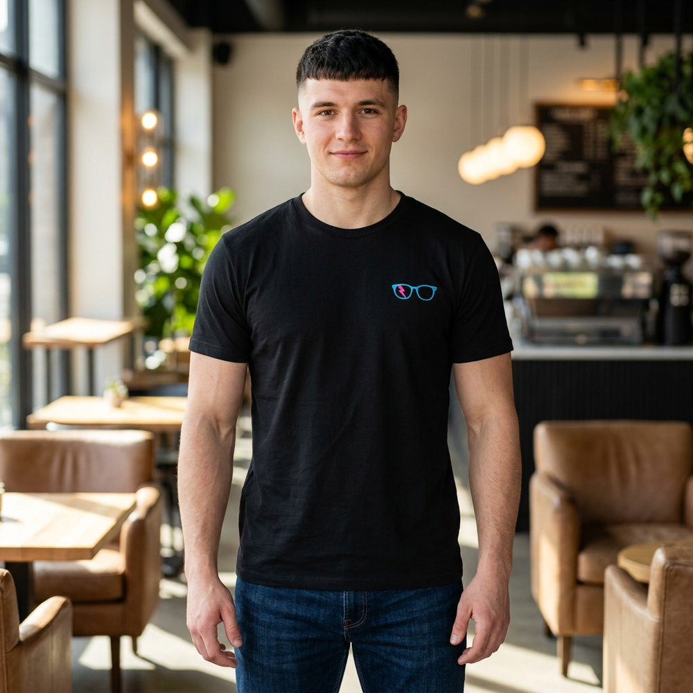 Cyan/Pink Glasses Men’s Tee in Black
