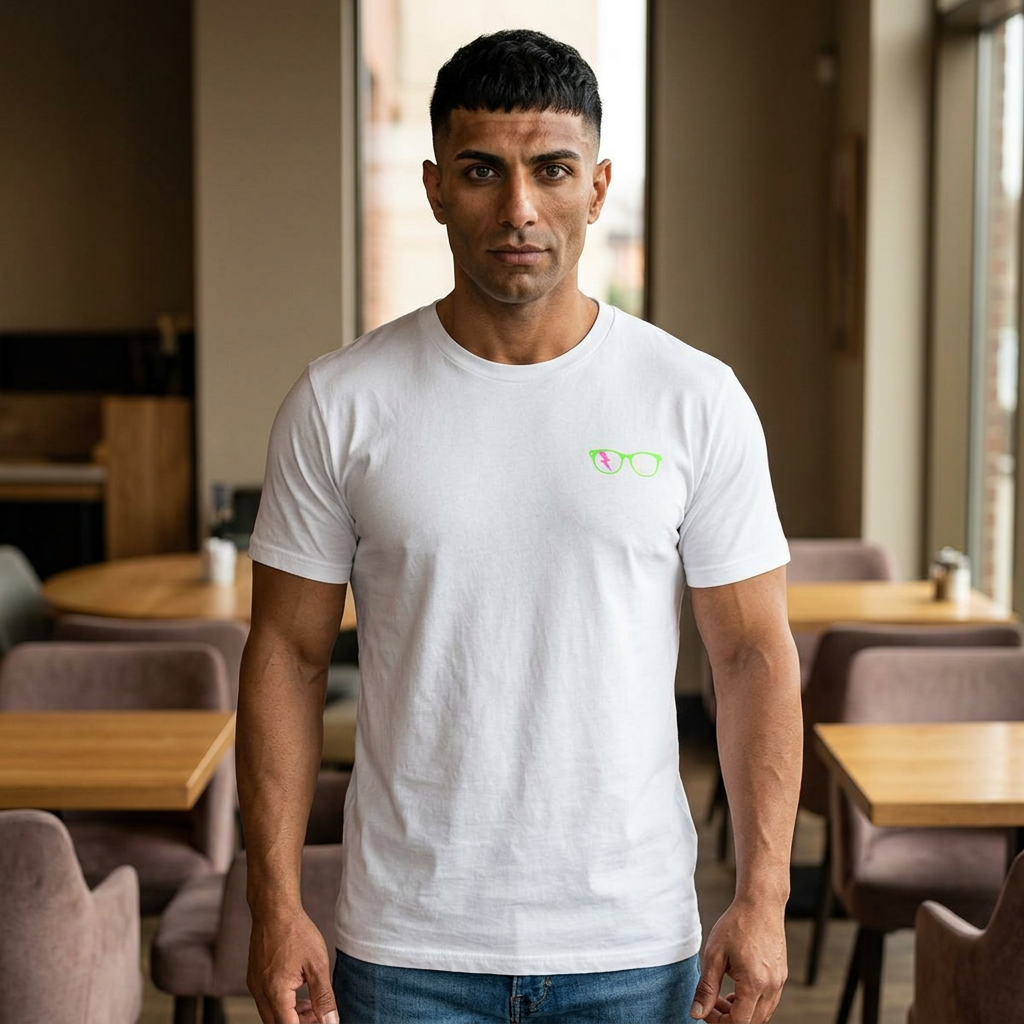 Green/Pink Glasses Men’s Tee in White