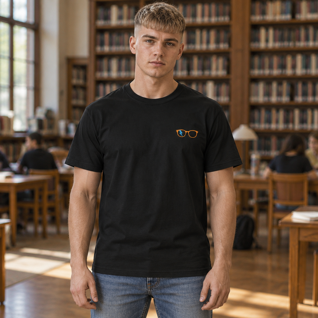 Orange/Cyan Glasses Men’s Tee in Black
