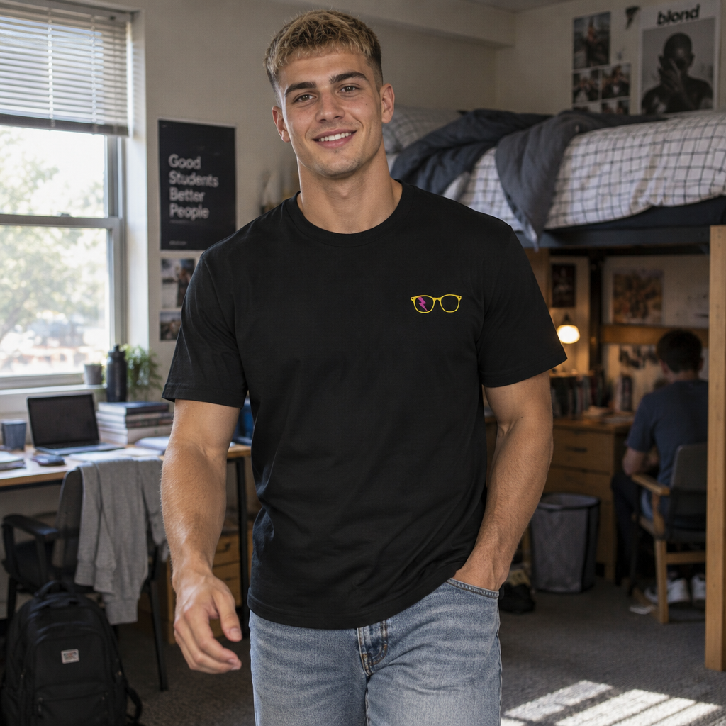 Yellow/Pink Glasses Men’s Tee in Black