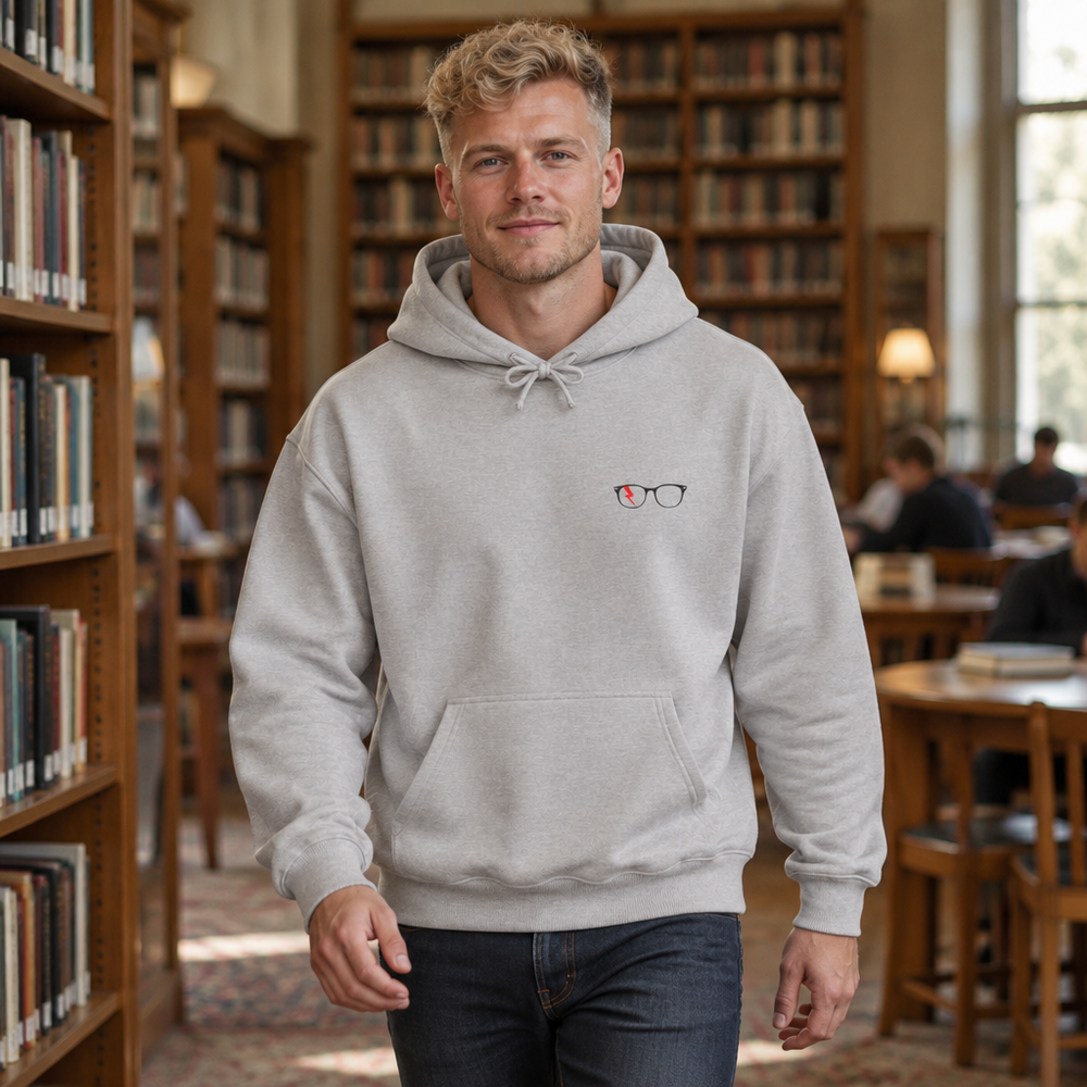 Classic Glasses Men’s Hoodie in Grey Heather