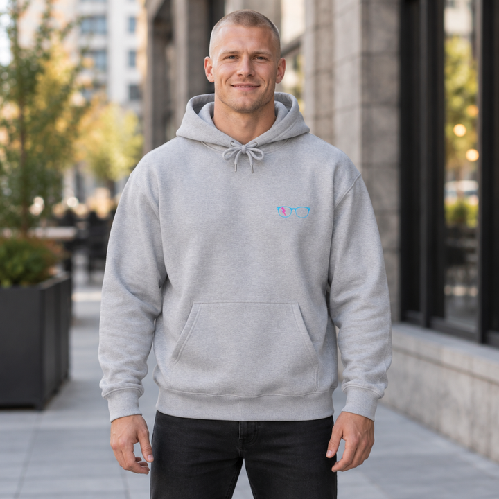 Cyan/Pink Glasses Men’s Hoodie in Grey Heather