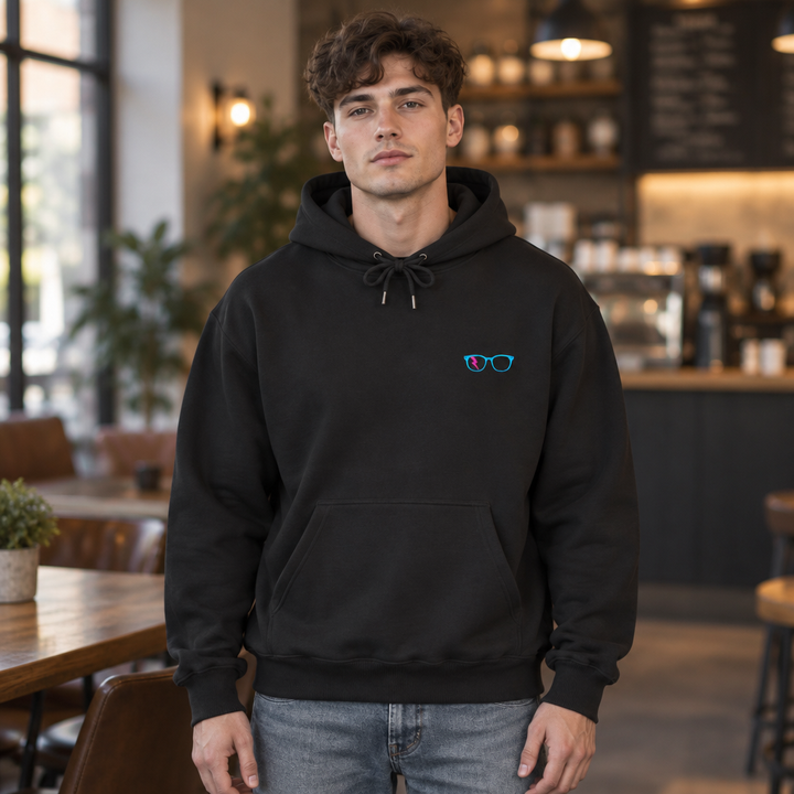 Cyan/Pink Glasses Men’s Hoodie in Black