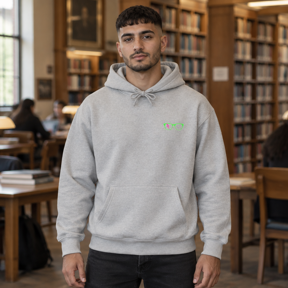 Green/Pink Glasses Men’s Hoodie in Grey Heather
