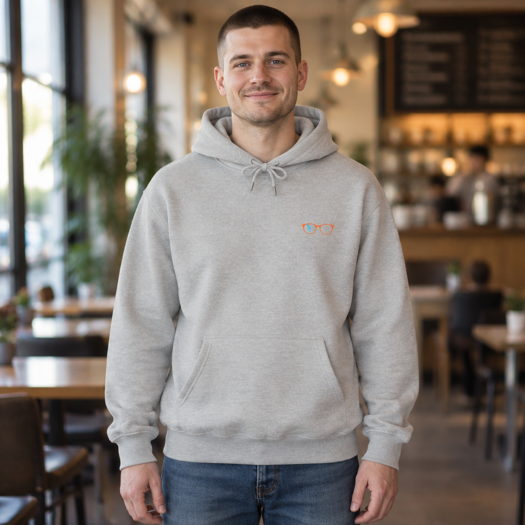 Orange/Cyan Glasses Men’s Hoodie in Grey Heather