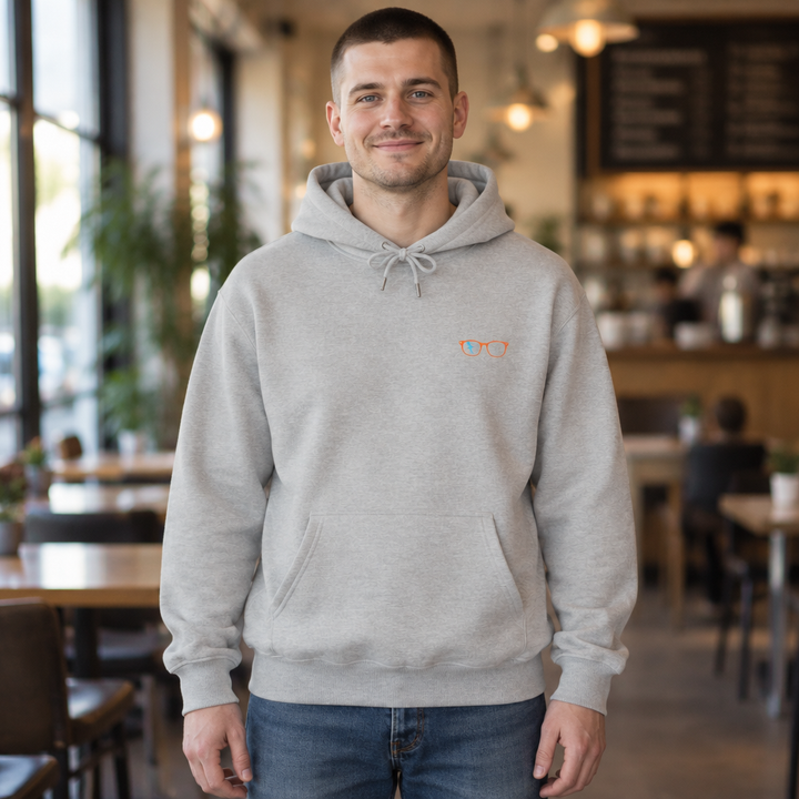 Orange/Cyan Glasses Men’s Hoodie in Grey Heather