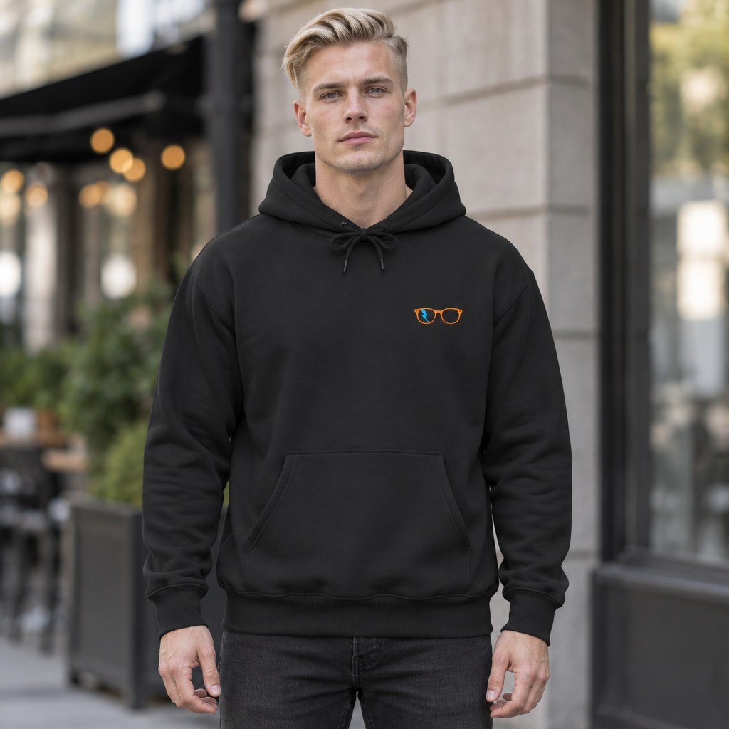 Orange/Cyan Glasses Men’s Hoodie in Black