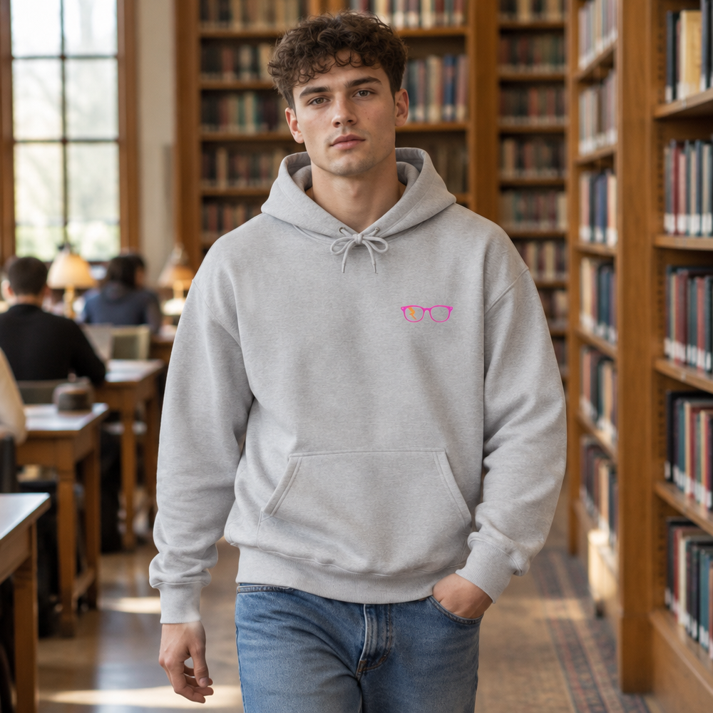 Pink/Orange Glasses Men’s Hoodie in Grey Heather