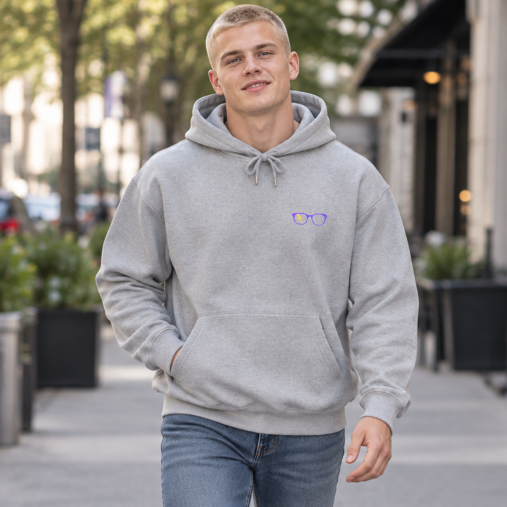 Purple/Yellow Glasses Men’s Hoodie in Grey Heather