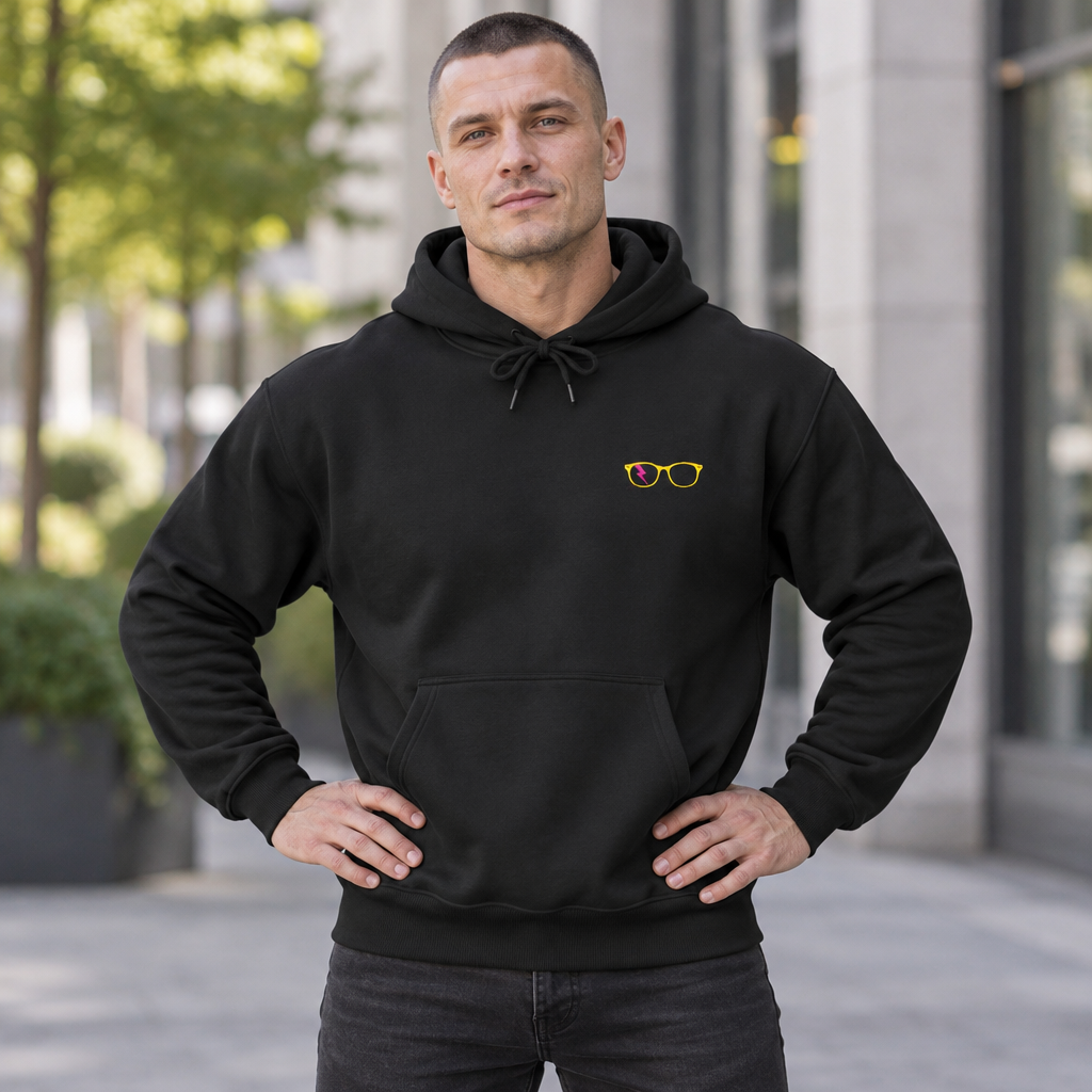 Yellow/Pink Glasses Men’s Hoodie in Black